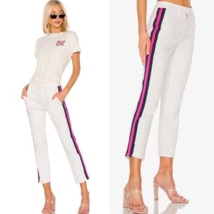 Mother The Straight Shaker Ankle Prep White Cropped Pant Chalk Racer Stripe 26